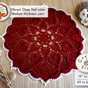 Red Christmas doily custom size hand woven with shiny Egyptian cotton creating an elegant texture of embossed hearts image 3