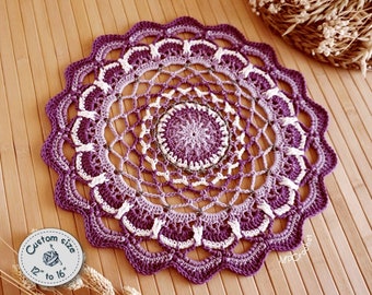 Lilac and purple doily custom size, Side table violet doily, Modern farmhouse end table doily, Cottage small table decor