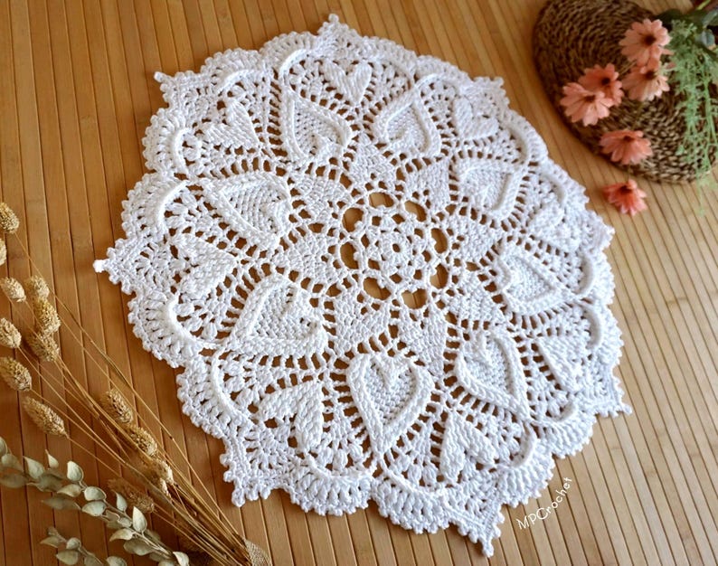 Red Heart or White Crochet Doily: Egyptian Cotton Table Centerpiece White