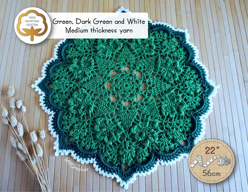 Spring and summer doily 22 in, Clovers outdoor centerpiece, Garden table decor, Porch table decor doily, St Patrick doily, Shamrocks doily image 3