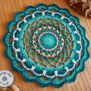Turquoise greenish blue little doily custom size, Beach cottage end table decor doily, Lake house side table doily