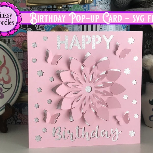 Happy Birthday Card with Pop-up Flower SVG cut file | for Cricut Maker and Explore