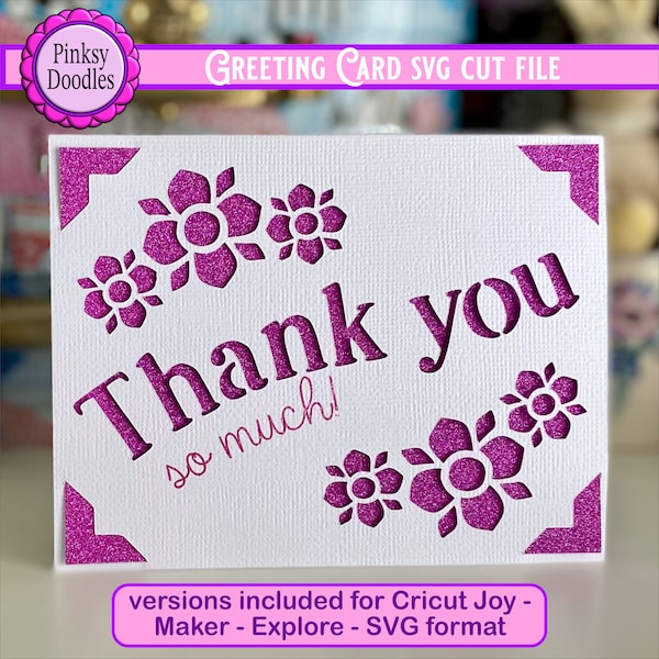 Thank you so much floral paper cut and draw card svg cut file, includes Cricut Joy ready card template