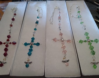 Crystal Cross/Guardian Angel Rear View Mirror Dangles/Suncatchers, Car Jewelry, Religious, Faith Based