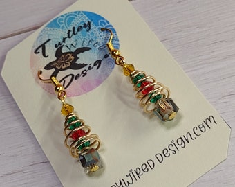 Boucles d'oreilles sapin de Noël en fil de fer et cristal