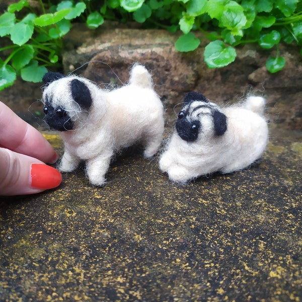 Needle Felted Pug Dog Miniature Dog Dollhouse Miniature Pug Dog Gift for Dogs Lover or Animals Lover Little Wool Puppy Pug Figurine