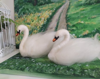 White Swan Art Needle felted White Swan Wool Swan Toys Gift wrapped for gift Handmade White Swan