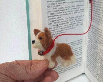 Filcowana igłowo zakładka do książki z Corgi: ręcznie robiony miniaturowy prezent dla miłośnika psów