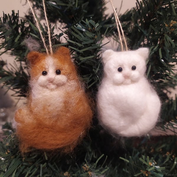 Needle Felted Cat Miniature  Kitten Christmas Tree Ornament Cat Figurine Cat Miniature Wool Christmas Animals  Evergreen Tree Decoration