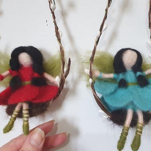Needle Felted Fairy and Swing Magical Flowers Pot Decoration Wall Hanging Fairy Doll and Fairy Swing Nursery Wall Decor Flowers Fairy Doll