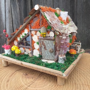 Wooden Fairy House Fairy Garden Cottage Miniature Fairy Dollhouse Fairy Lights House Figurine Container Garden One of a Kind Fairy Gifts