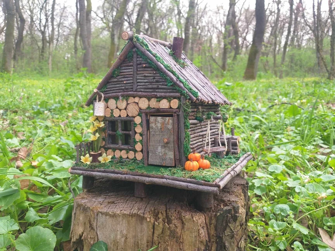 Wooden Fairy House With Lights: Miniature Cottage Garden Diorama - Etsy