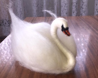 Needle felted White Swan Wool Swan Toys White Swan Art Toy Handmade White Swan Toy Gift wrapped for gift