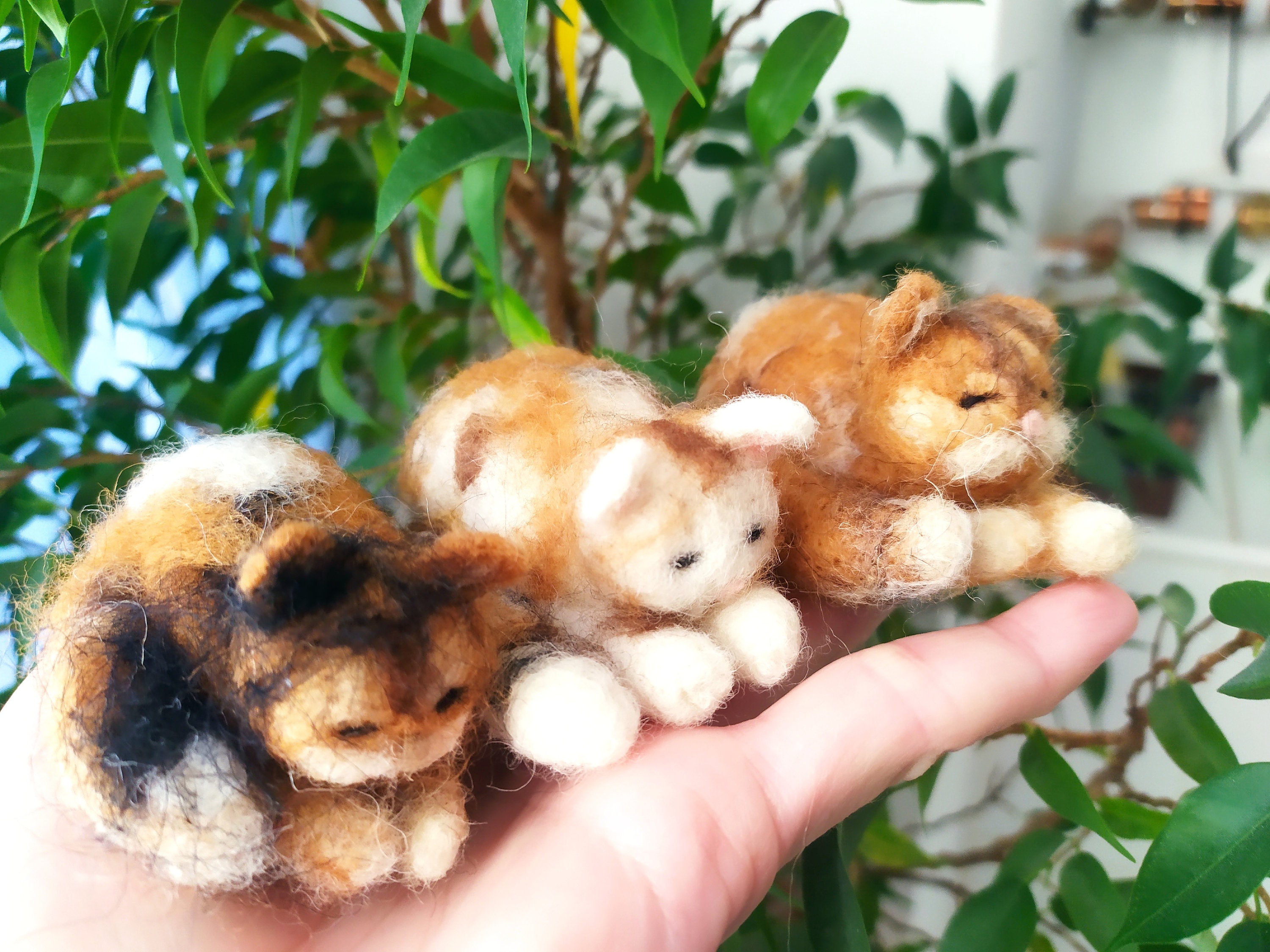 Needle Felted Cat Little Sleeping Ginger Kitten Dollhouse Cat with a Bed Dollhouse Animals Felted Ginger Cat Figurine Animals Lovers Gift