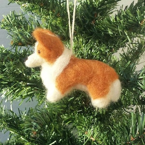 Needle Felted Corgi  Miniature Dog Christmas Tree Ornament Corgi Figurine Corgi Miniature Wool Christmas Dog Evergreen Tree Decoration