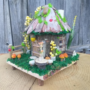 Fairy House Wooden Fairy Cottage Miniature Fairy Dollhouse Fairy Lights House Figurine Container Garden One of a Kind Fairy Garden House