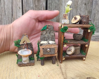 Set of Fairy Sink with Mirror Fairy Stove Fairy Kitchen Shelf Figurine Miniature Fairy Garden Furniture Fairy Dollhouse Kitchen Furniture