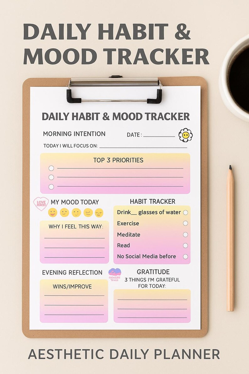 Daily Habit & Mood Tracker |printable Wellness Journal | Self Care ...