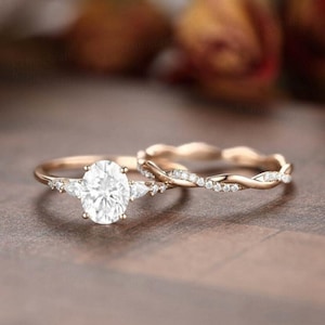 1.25 CT Classic Oval Cut Three Stone Diamond Bridal Set, Gorgeous Oval Pear Ring Wedding Band, 14k Rose gold, IGI Certified CVD Diamond Ring