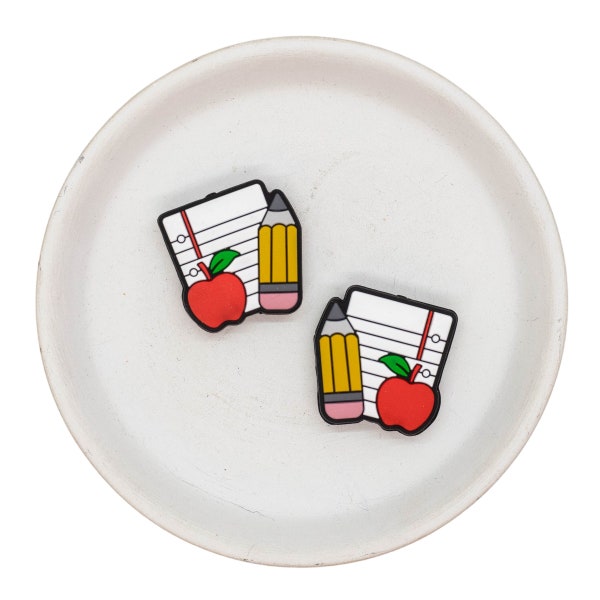 Notebook Paper, Pencil & Apple Silicone Focal Bead 27mm