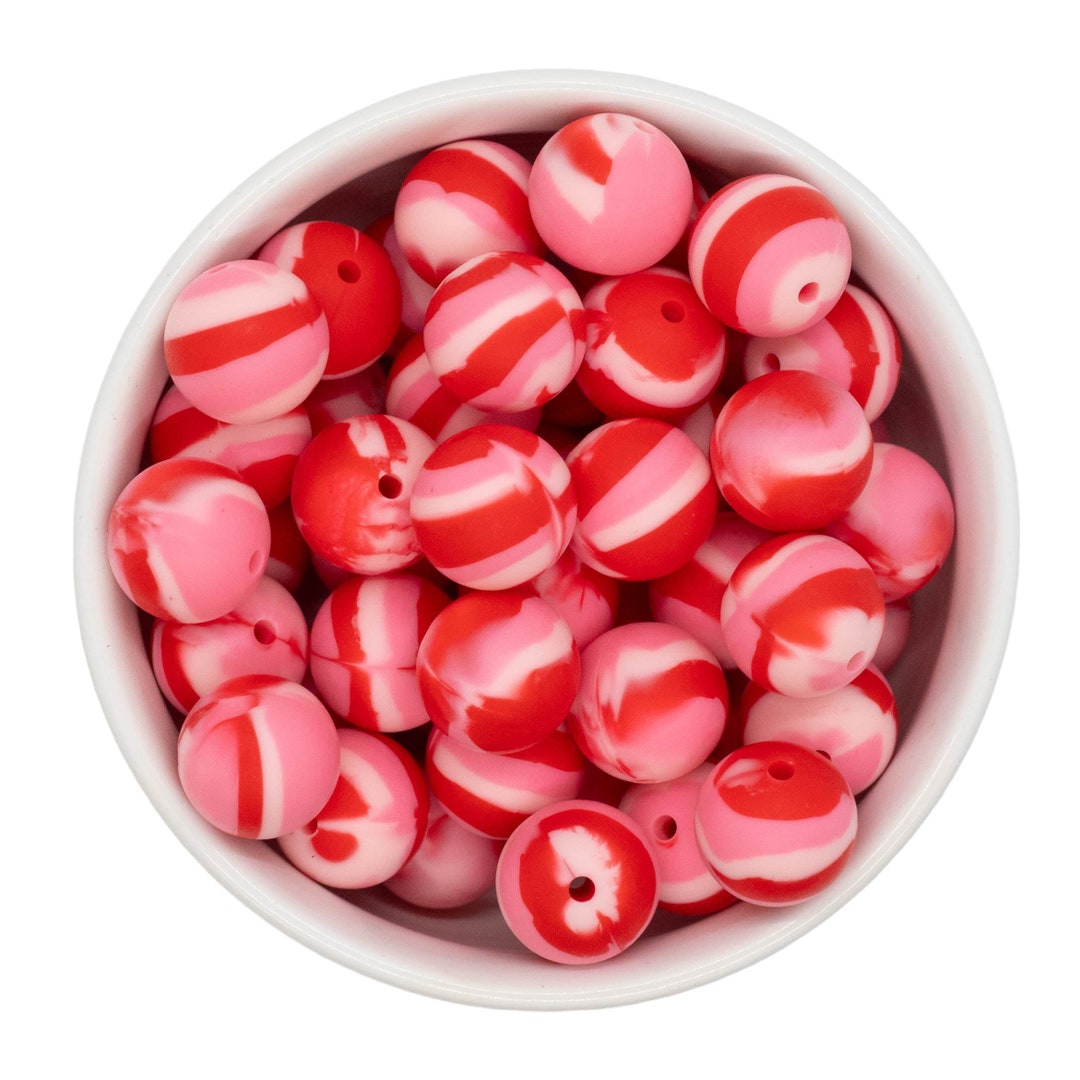 Red and Shades of Pink Marble Stripe Silicone Beads 15mm Etsy