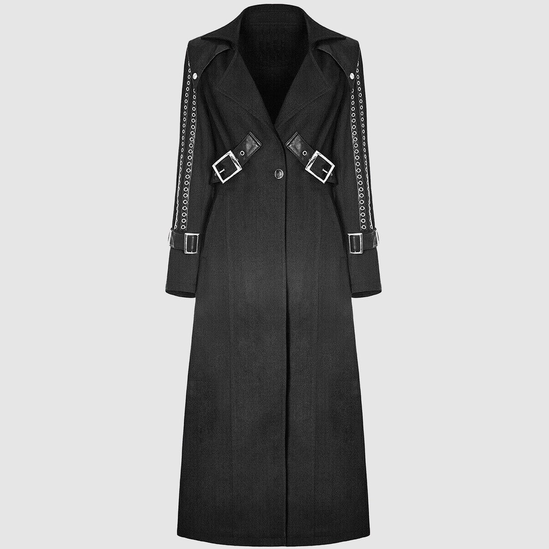 Ladies Trench Coat Jacket Long Black Gothic Steampunk Faux Etsy