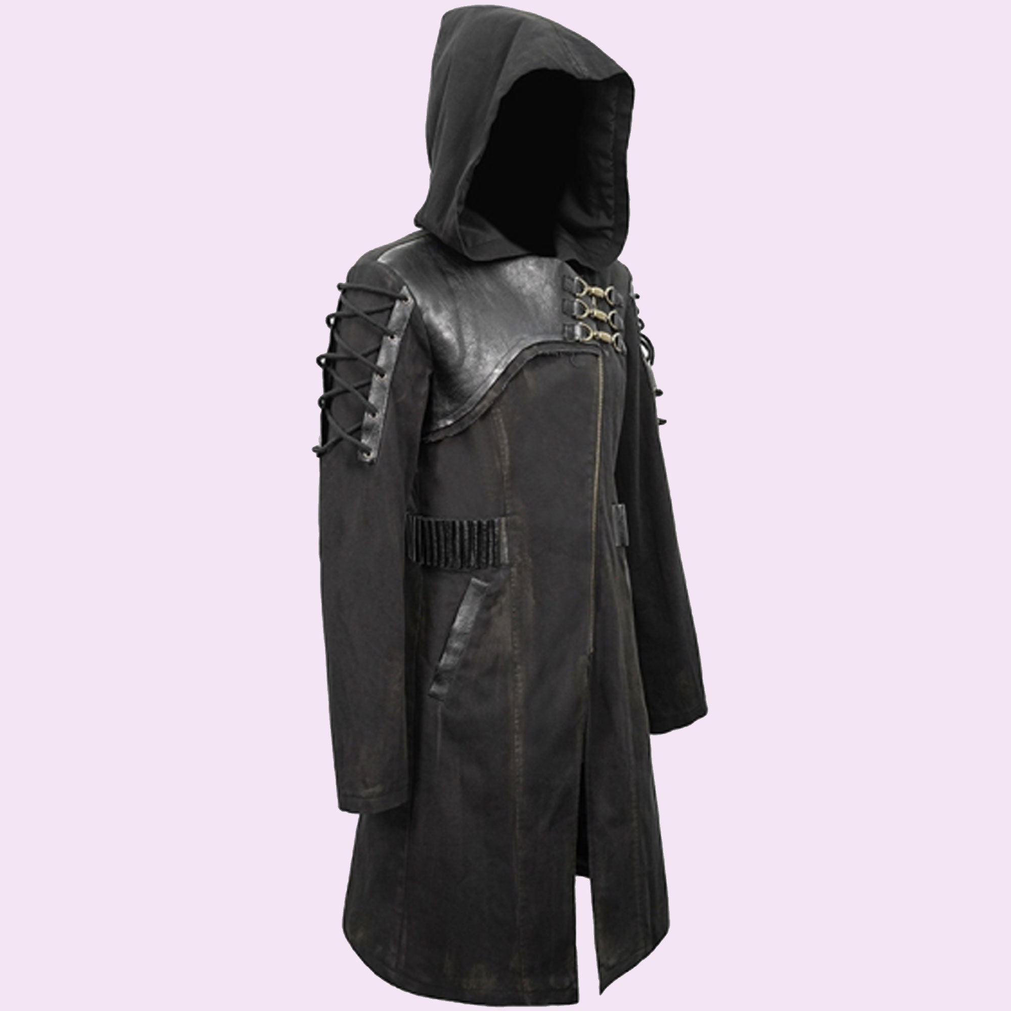 Mens Black Gothic Punk Military Uniform Hooded Long Coatmens - Etsy