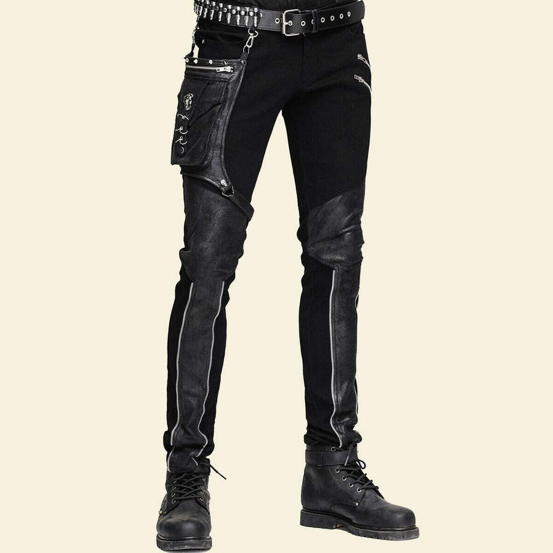 Mens Black Pocket Gothic Punk Pantsmens Fashion Gothic Pants - Etsy