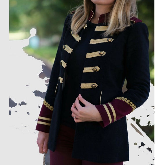 chaqueta negra militar para mujer hecha a medida Blazer - Etsy