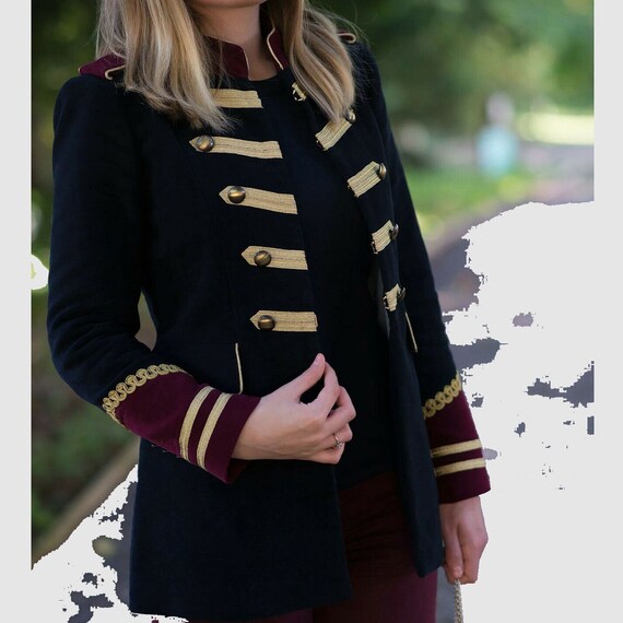 Nueva chaqueta negra militar para mujer hecha a medida Blazer Etsy