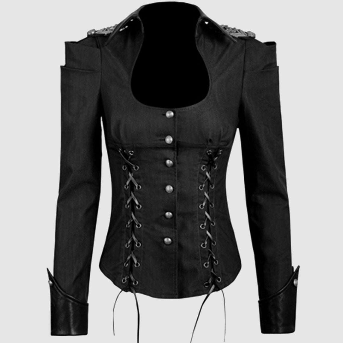 Ladies Black Gothic Military Uniform Shirtsladies Fashion - Etsy