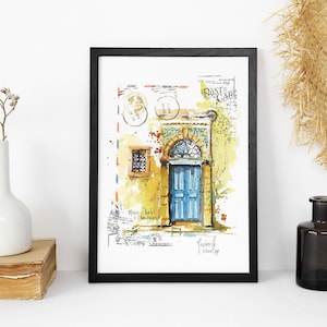 Riproduzione Diario di viaggio // Acquerello // Marocco // Essaouira // La porta blu