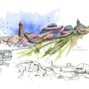 Reproduction Travel Notebook // Watercolor // Seaside // France // Brittany // Pink Granite Coast