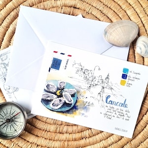 Carte Postale aquarelle / Bretagne / côte d'emeraude / Cancale