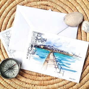Carte Postale aquarelle / Bretagne / côte d'emeraude / Saint-Malo
