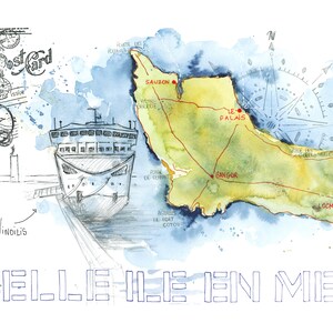Riproduzione Diario di viaggio // Acquerello // Francia // Bretagna // Belle-île-en-mer