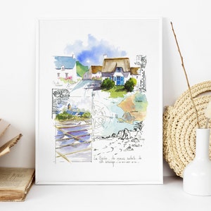 Riproduzione ad acquerello // Francia // Paesi della Loira // Loira atlantica // La brière // Guérande // Les marais salants
