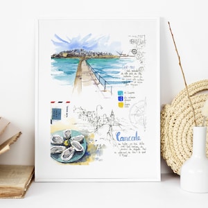 Reprodução Diário de viagem // Aquarela // França // Bretanha // Costa Esmeralda // Saint-Malo // Cancale