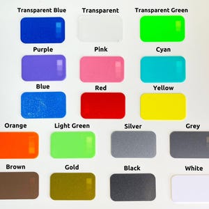 Puede incluir: Una carta de colores con 16 colores diferentes, incluyendo azul transparente, morado, azul, naranja, marr&oacute;n, verde claro, oro, plata, gris, negro, blanco, rosa, cian, rojo y amarillo.