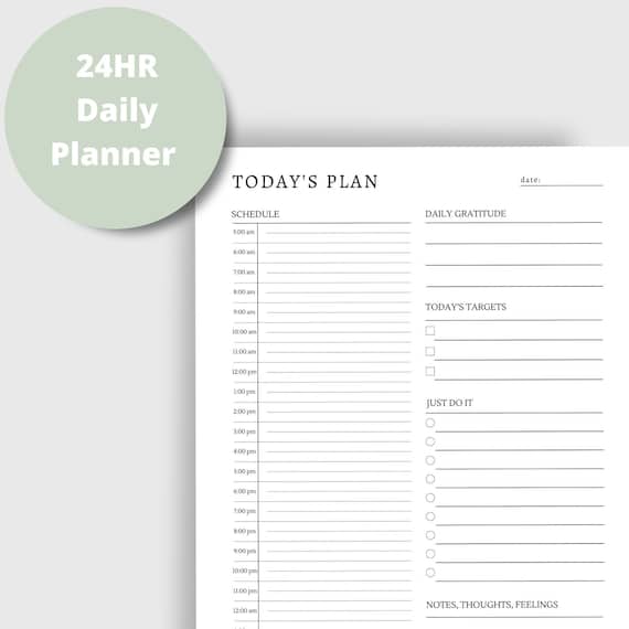 Daily Planner 24 Hour Planner Half Hour Planner Daily Calendar Daily  Schedule Instant Download Printable Planner - Etsy