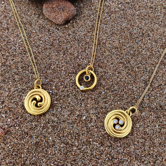 Sapphire Celtic Spiral Necklace - 14K Yellow Gold with White