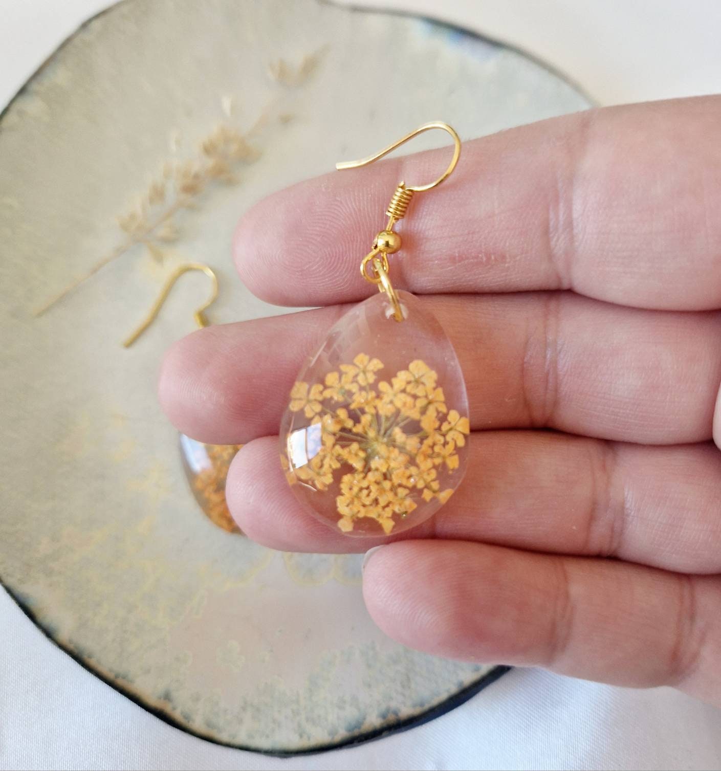 Boucles D’oreilles Résine Avec Fleurs Séchées - Violet - Neuf Sans Emballage