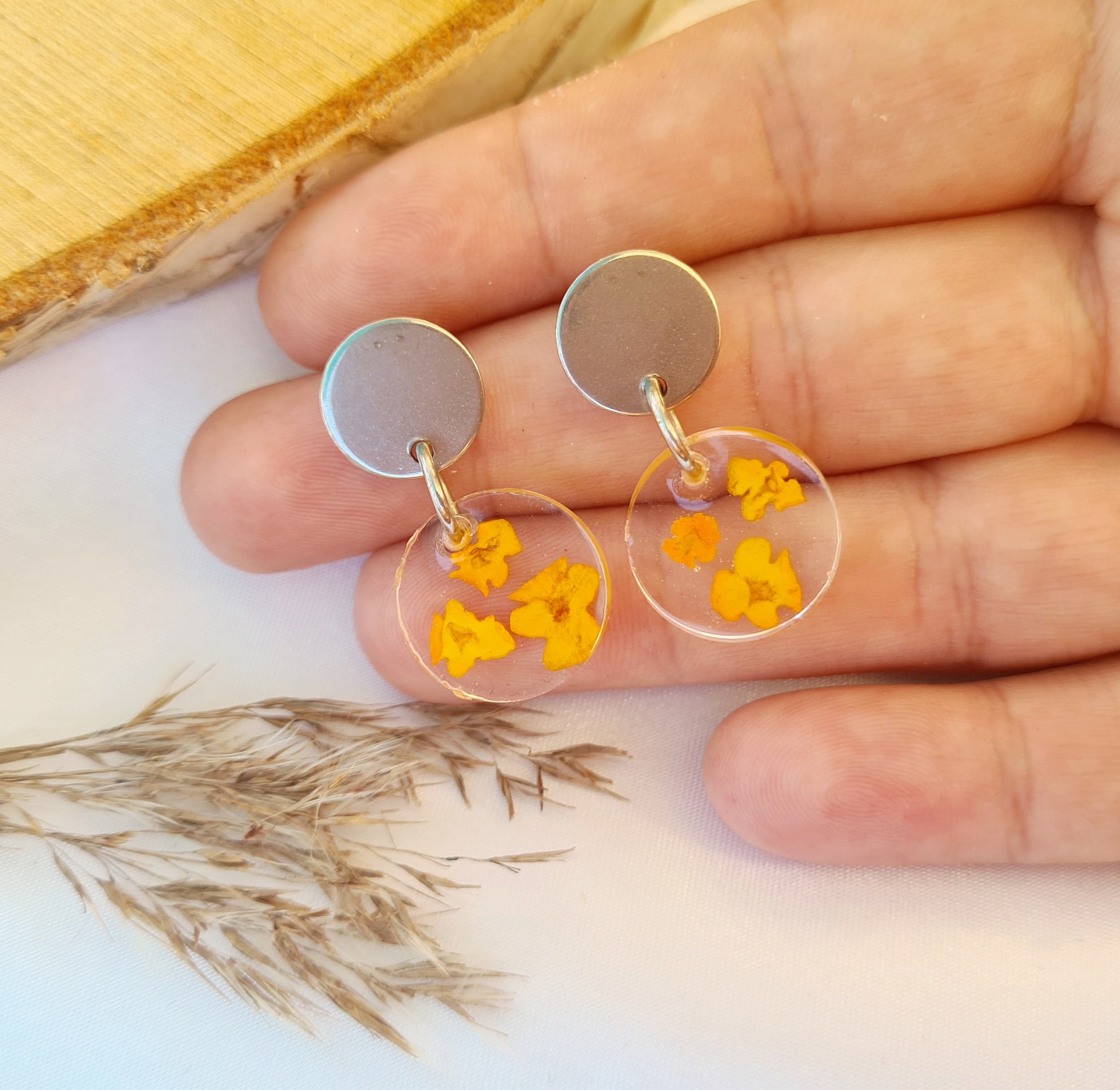 Resin Earrings And Real Dried Flowers Handmade Oranges Gift Etsy