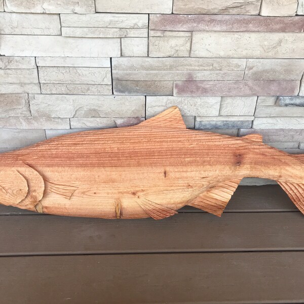 Chainsaw Carving SALMON Handcrafted in Oregon DOUGLAS-FIR Wood 43" Long