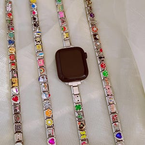 Silver Italian Charm Bracelet Apple Watch Bands, Custom Apple Watch Charm Band, Personalized Italian Bracelet Aapple Watch Band & strap