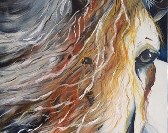 オリジナル油絵馬：「ワイルドビューティー」 - 27x20インチ肖像画