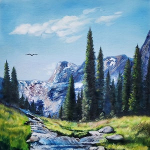 Mountain Landscape Art Wall, Peaceful Landscape Artwork, Original Paintings, Aesthetic Room Decor Art, River Painting, Forest Landscape