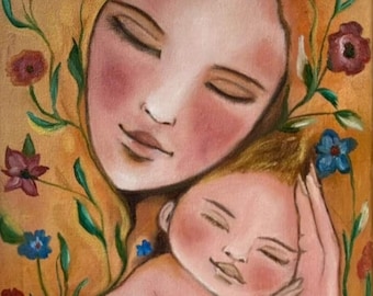 Original Mom and Baby Oil Painting Mother Love Motherhood Artwork New Mother Gift for Newborn Baby Room Decor Mother Day Gift by Art4u2have