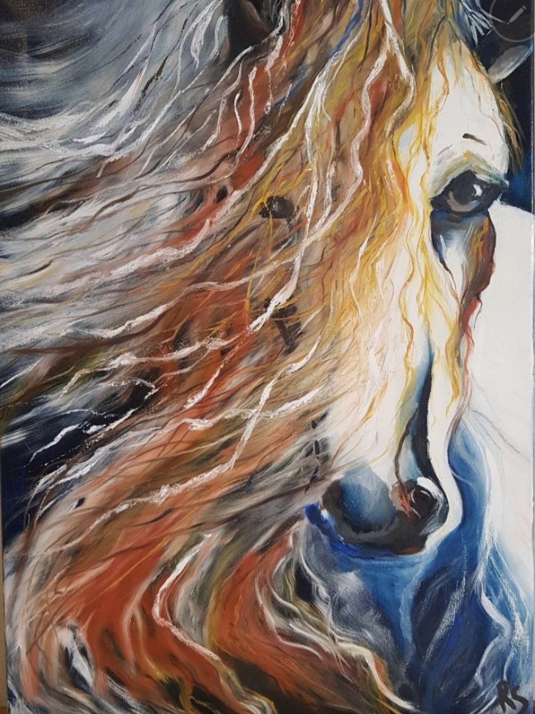 オリジナル油絵馬：「ワイルドビューティー」 - 27x20インチ肖像画