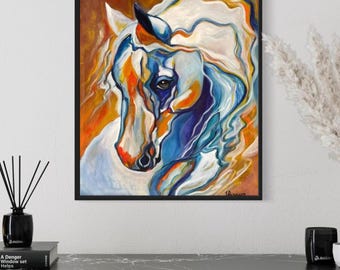 オリジナルの馬の頭部の油絵：カラフルな抽象的な馬のアート - Etsy 日本